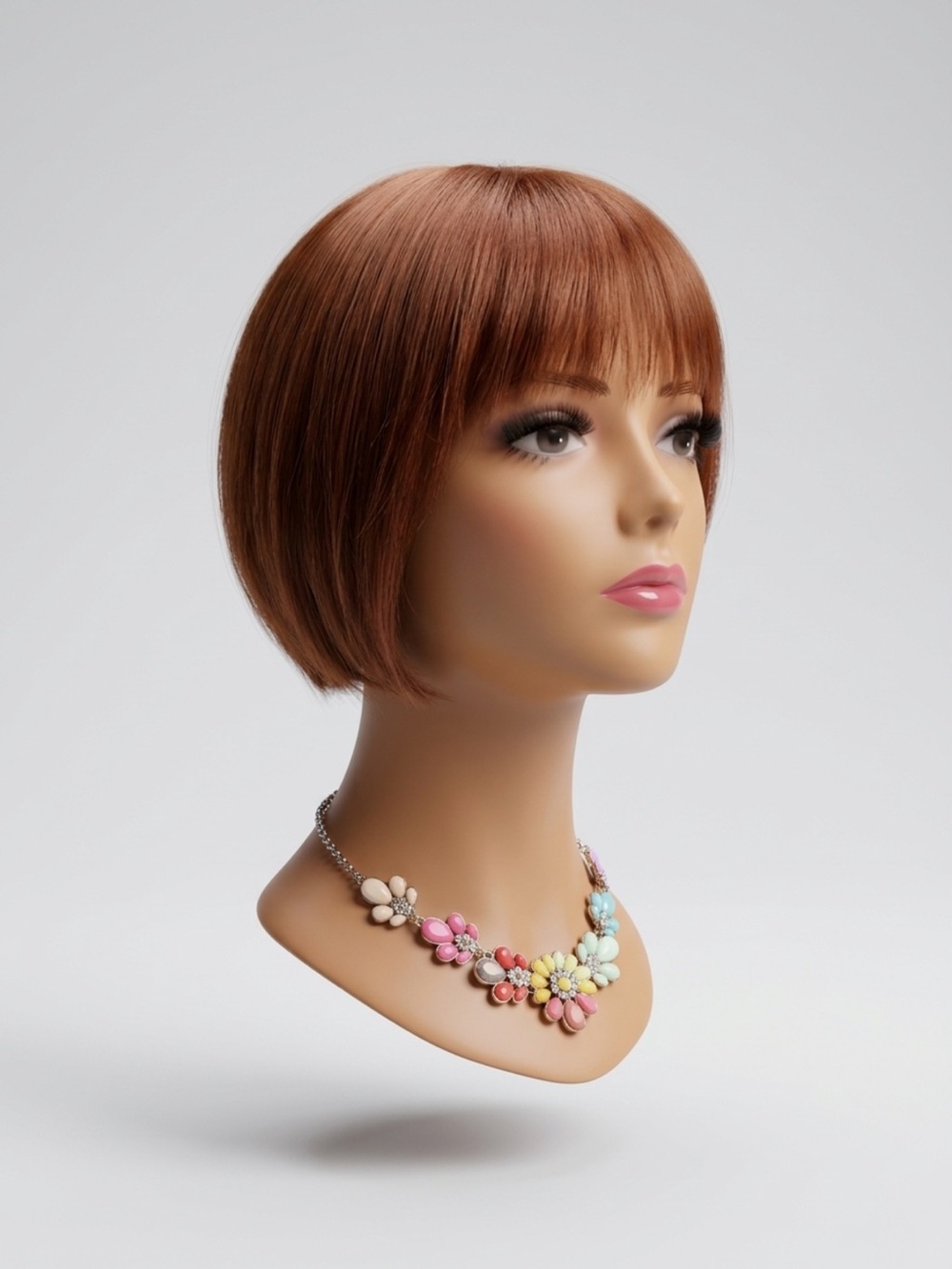 100% Human Hair Short Bob Wig with Fringe - Copper Brown